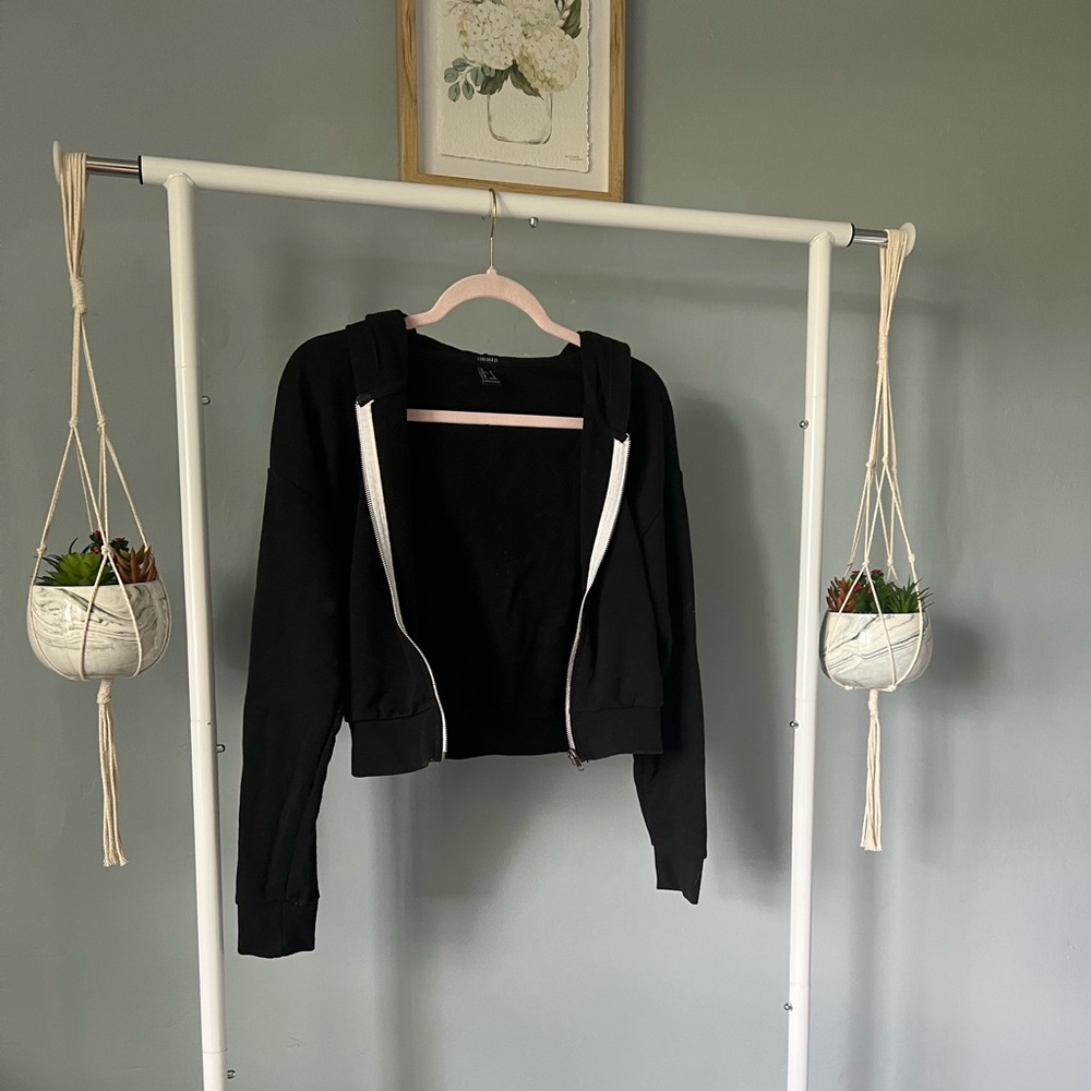 Crop black zip up hoodie